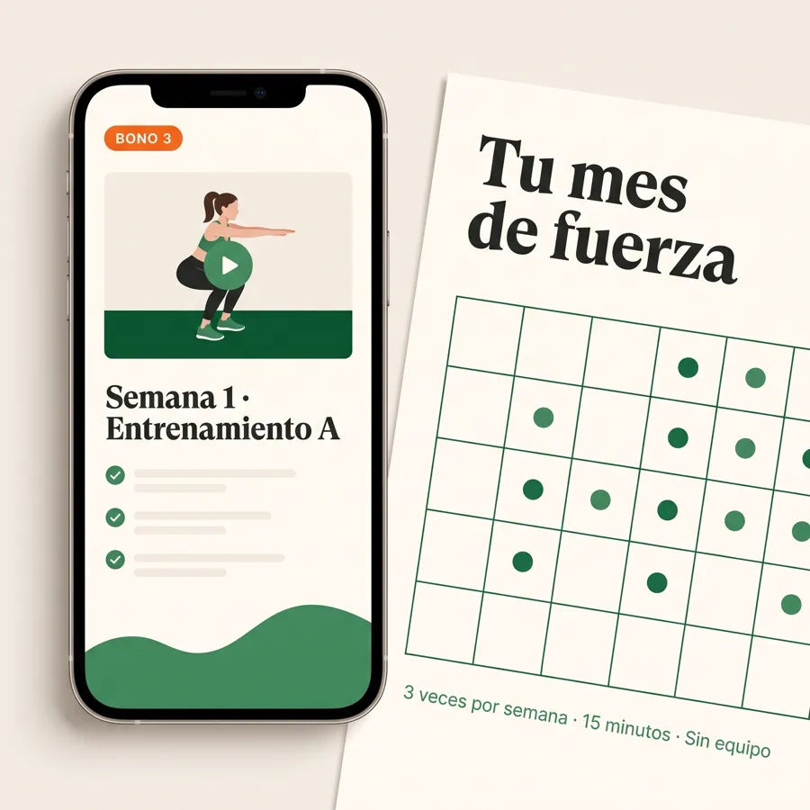 Bono 3: Fuerza en Casa 15 Minutos, video de ejercicio en el celular y calendario